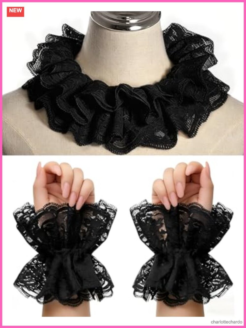 Ruffle Collar Cuffs Set Detachable Victorian Lace Halloween Costume Accessory